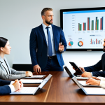 A diverse group of business professionals in modest business attire, seated around a large, polished conference table in a sleek, modern boardroom. Financial charts, detailed reports, and digital tablets are spread across the table, indicating a high-stakes negotiation. One professional is calmly presenting, while others are listening intently, engaged in a constructive dialogue. The atmosphere is professional and focused. Perfect anatomy, correct proportions, well-formed hands, natural pose, natural body proportions, professional photography, high resolution, realistic, fully clothed, modest clothing, appropriate attire, professional dress, safe for work, appropriate content, professional.