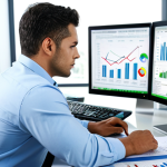 **

A professional financial analyst, fully clothed in business casual attire, reviewing charts and graphs on a computer screen in a brightly lit office. The scene includes financial documents scattered neatly on the desk, showcasing calculations and data analysis. Focus on the intensity and concentration of the analyst. Safe for work, appropriate content, professional environment, perfect anatomy, natural proportions, high quality.

**