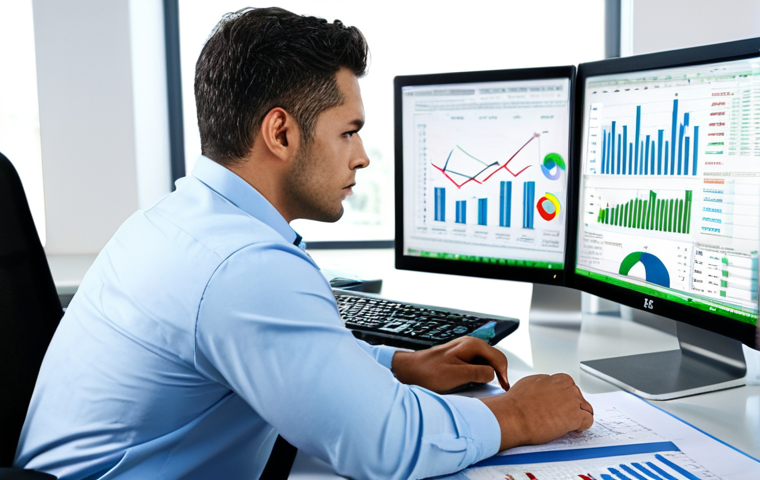 **
A professional financial analyst, fully clothed in business casual attire, reviewing charts and graphs on a computer screen in a brightly lit office. The scene includes financial documents scattered neatly on the desk, showcasing calculations and data analysis. Focus on the intensity and concentration of the analyst. Safe for work, appropriate content, professional environment, perfect anatomy, natural proportions, high quality.
**