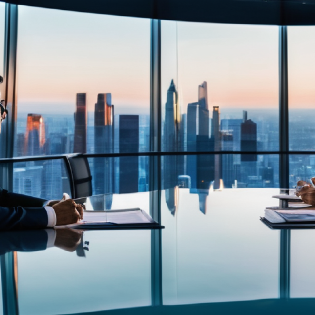 출구 전략의 트렌드 변화와 대응 방안 - **Prompt:** A high-stakes, strategic M&A negotiation taking place in a sleek, modern boardroom. Two ...